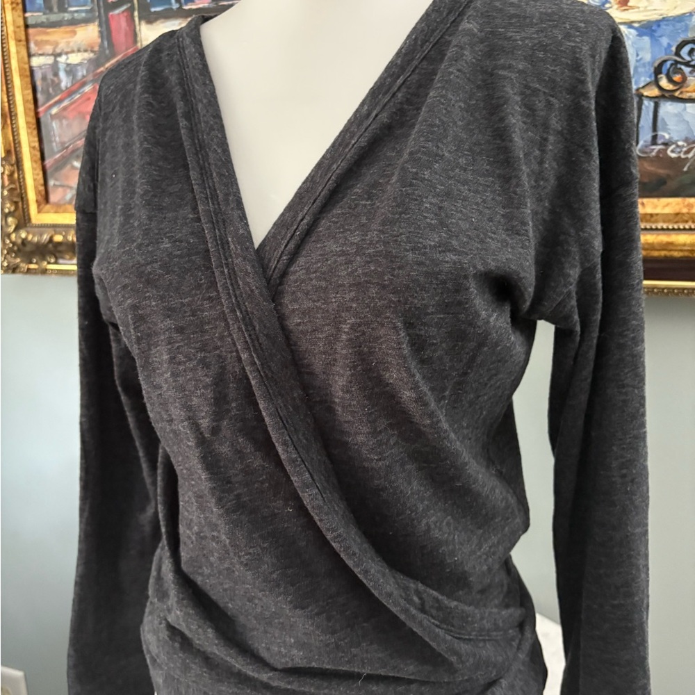 J. Crew Three-Quarter Sleeve Wrap Top in Washed Black Size XS - Picture 3 of 8